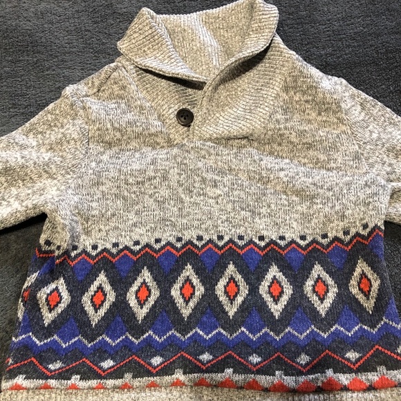 Crazy 8 • Gray | Blue | Red Design Collar Cardigan Sweater (6-12M) - Picture 3 of 5